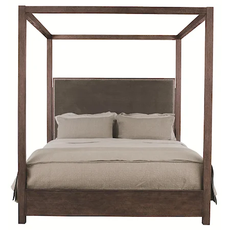 <b>Customizable</b> King Canopy Poster Bed with Upholstered Headboard